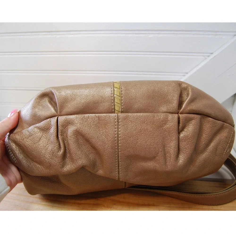 Vintage Brighton Hobo Purse Y2K Fold over Leather Shoulder bag Metallic Beige